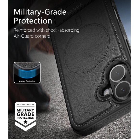 Black Iphone 17 Pro Max Invisible Stand Protective Slim Kickstand Leather Case - Picture 6 of 7